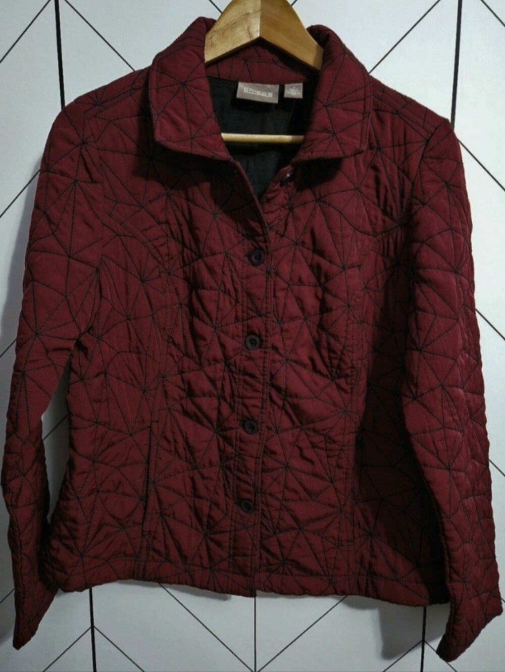 Chico's Maroon Quilted Button Up Jacket, Size Medium